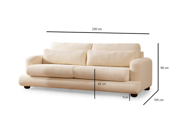 Atelier Del Sofa Sofá de 3 Plazas Beige 230cm Largo x 105cm Ancho x 90cm Alto
